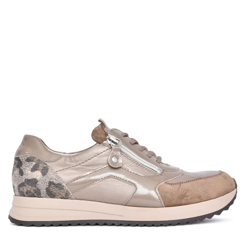 Ladies WALDLAUFER 752004 Vicky Laced Trainer In Taupe