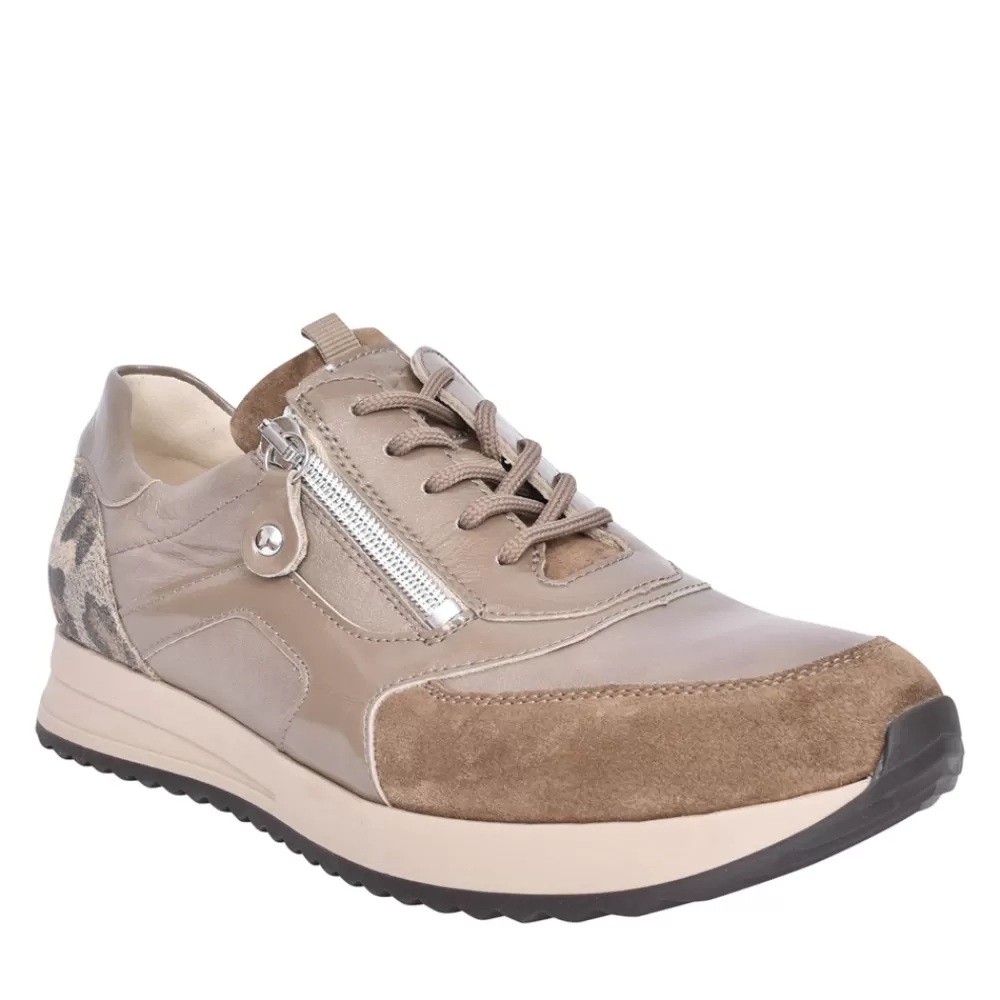 Ladies WALDLAUFER 752004 Vicky Laced Trainer In Taupe