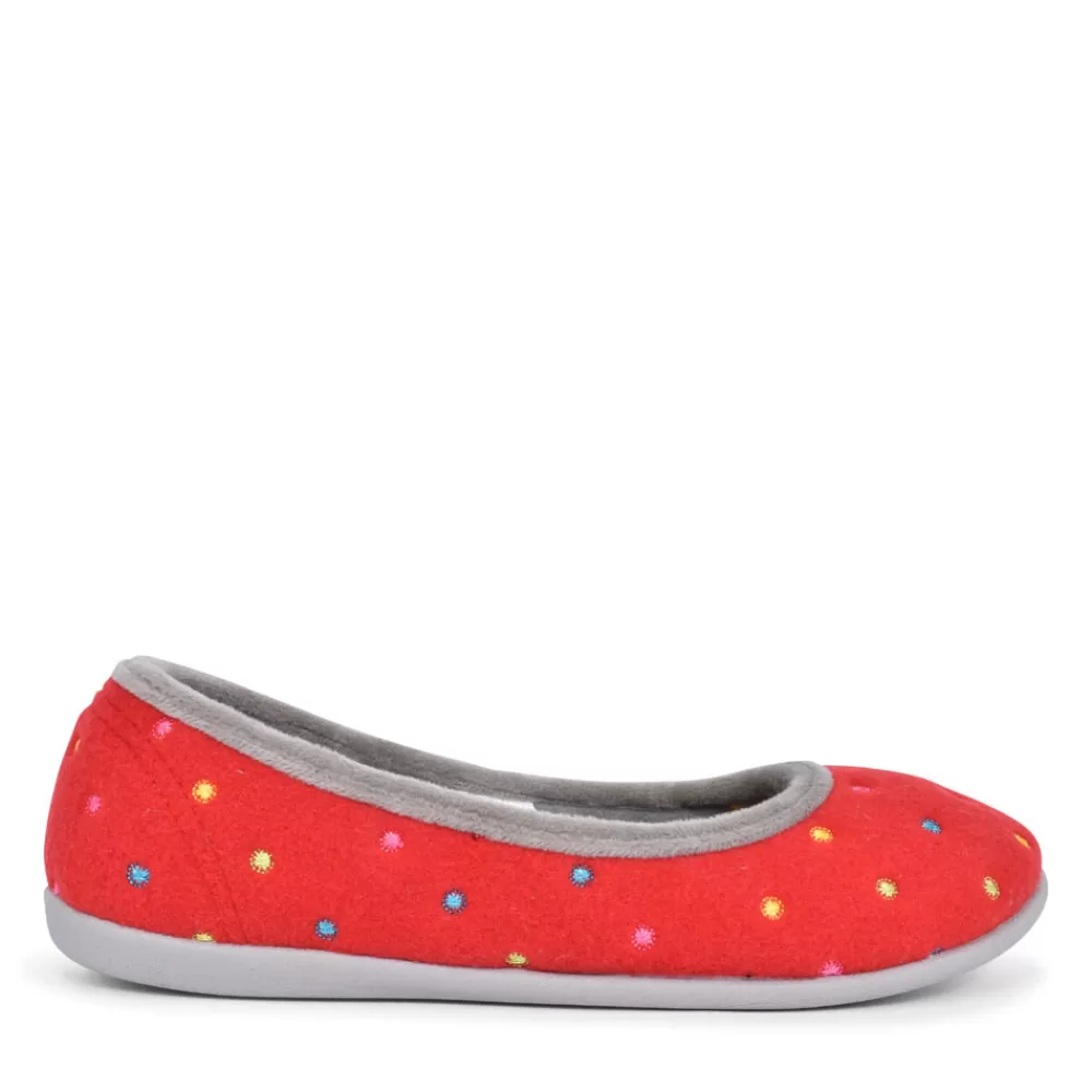 Ladies PADDERS Ballerina Wide Fit Polka Dot Slipper For Ladies In Red