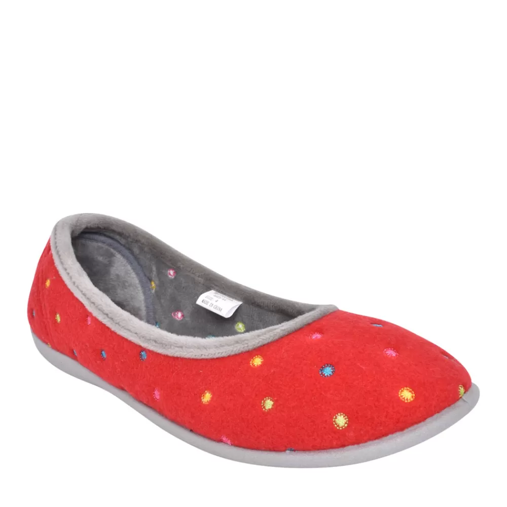 Ladies PADDERS Ballerina Wide Fit Polka Dot Slipper For Ladies In Red