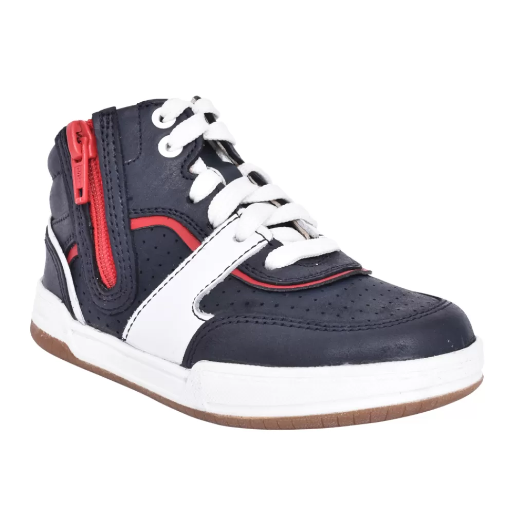 Kids CLARKS Boys Fawn Peak Navy Leather Boot In Kids G Fit