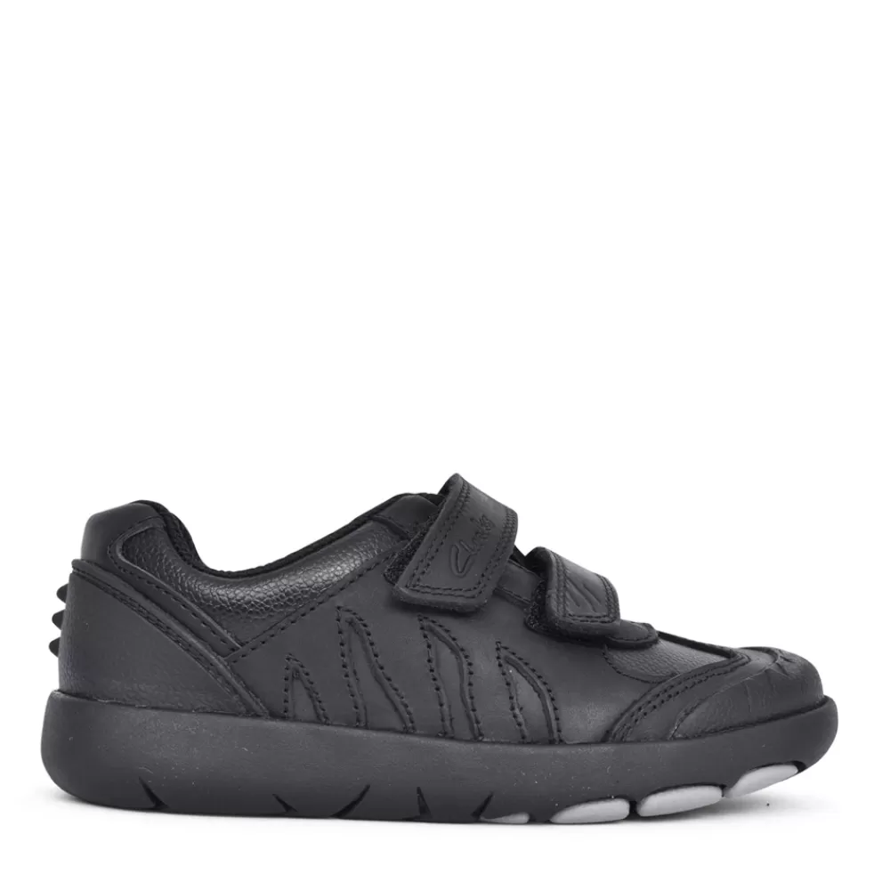 Kids CLARKS Boys Rex Stride Black Leather Shoe In Kids E Fit