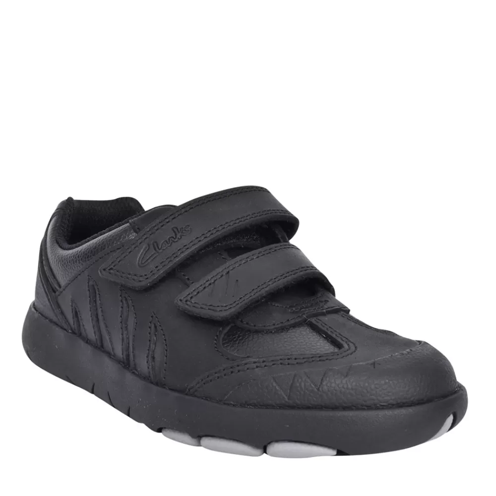 Kids CLARKS Boys Rex Stride Black Leather Shoe In Kids E Fit