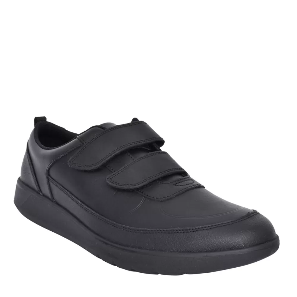 Kids CLARKS Boys Scape Flare Black Leather Velcro Shoe In Kids G Fit