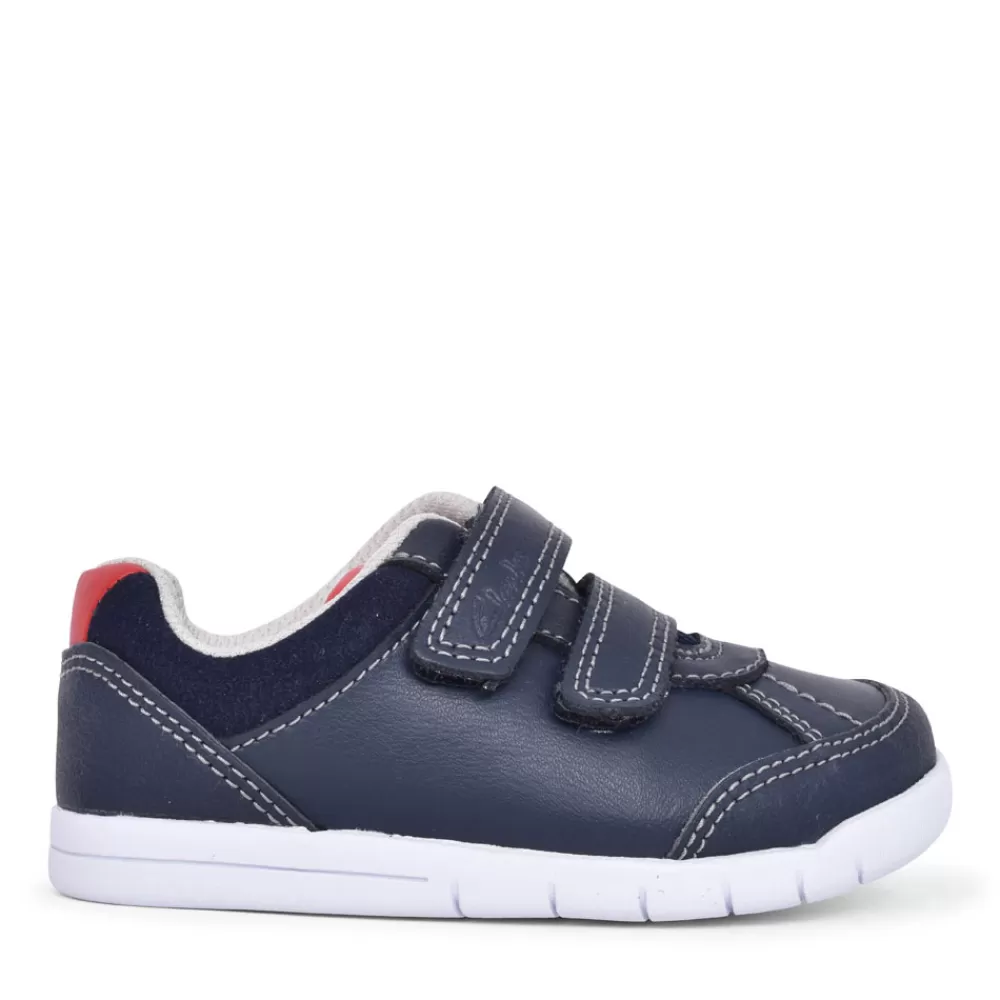 Kids CLARKS Boys Toddler Emery Sky Navy Leather Shoe In Kids G Fit