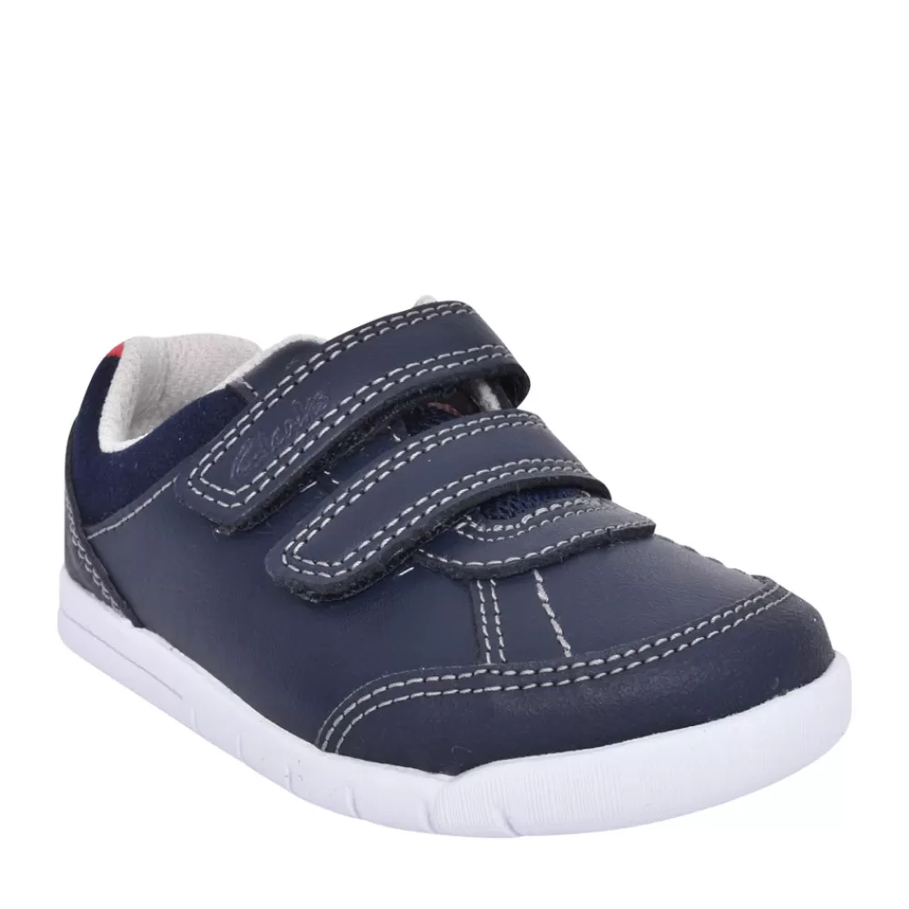Kids CLARKS Boys Toddler Emery Sky Navy Leather Shoe In Kids G Fit
