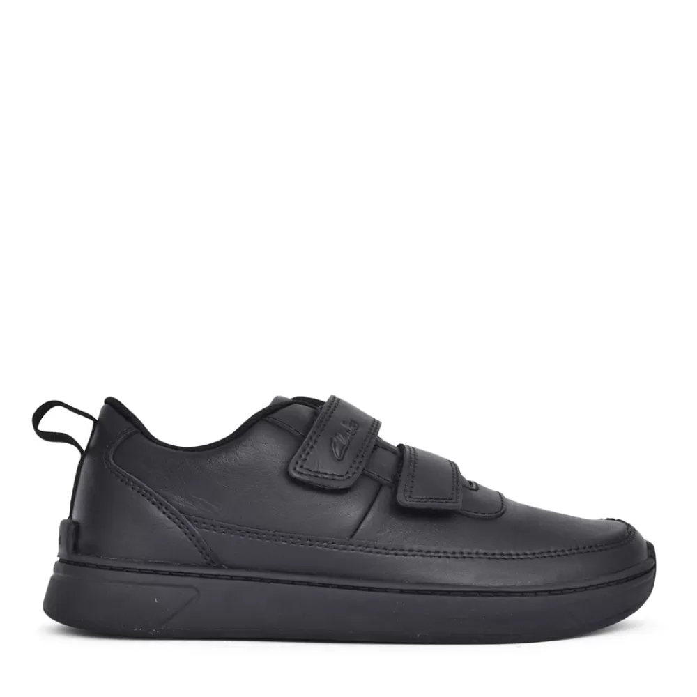 Kids CLARKS Boys Vibrant Glow Black Leather Shoe In Kids G Fit