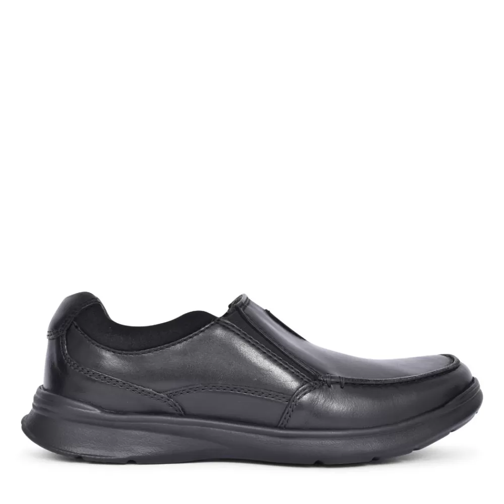 Mens CLARKS Cotrell Free Leather H Fit Slip On Shoe For Men In Blk Leather