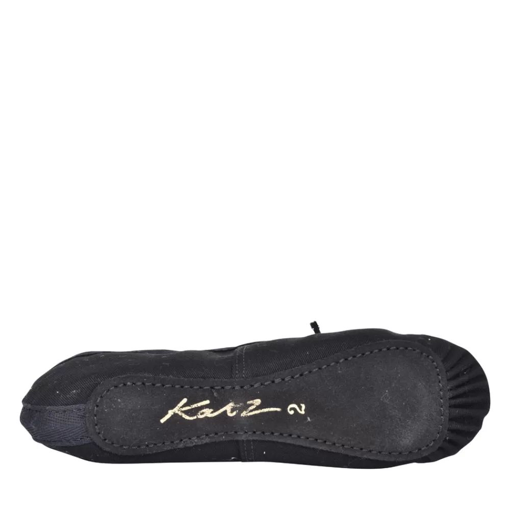 Kids KATZ Full Sole Ballet Pump In Black Canvas For Girls In Black