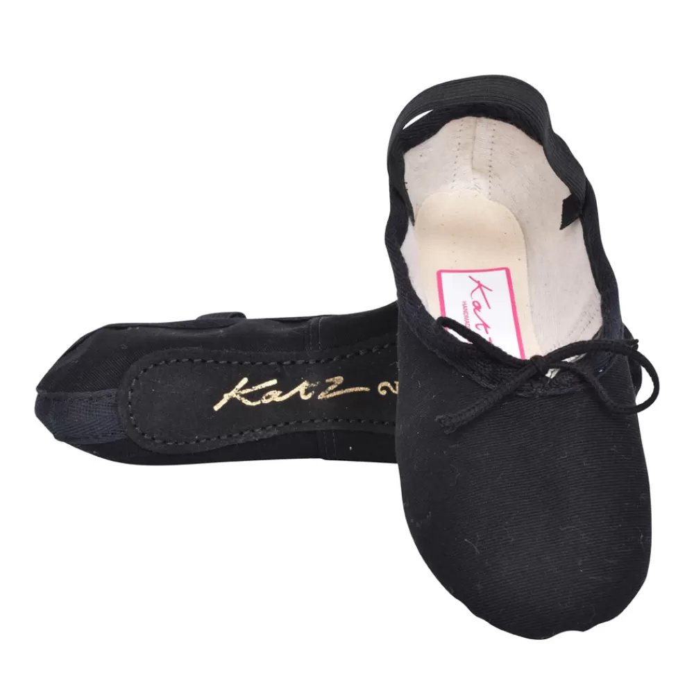 Kids KATZ Full Sole Ballet Pump In Black Canvas For Girls In Black