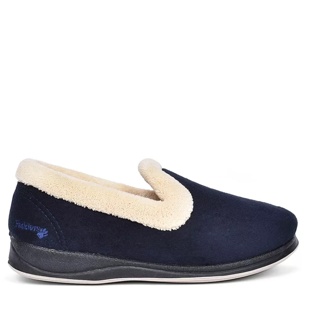 Ladies PADDERS Fur Trim Full Slipper For Ladies In Navy