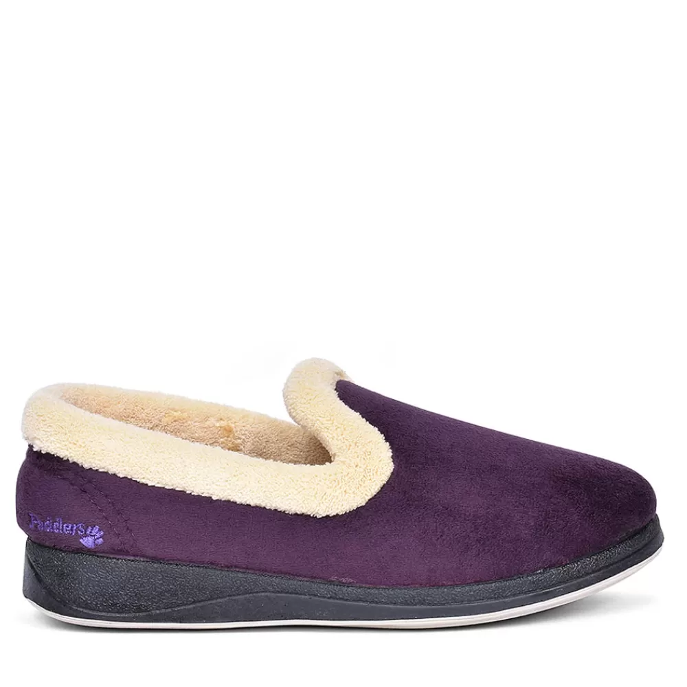 Ladies PADDERS Fur Trim Full Slipper For Ladies In Purple