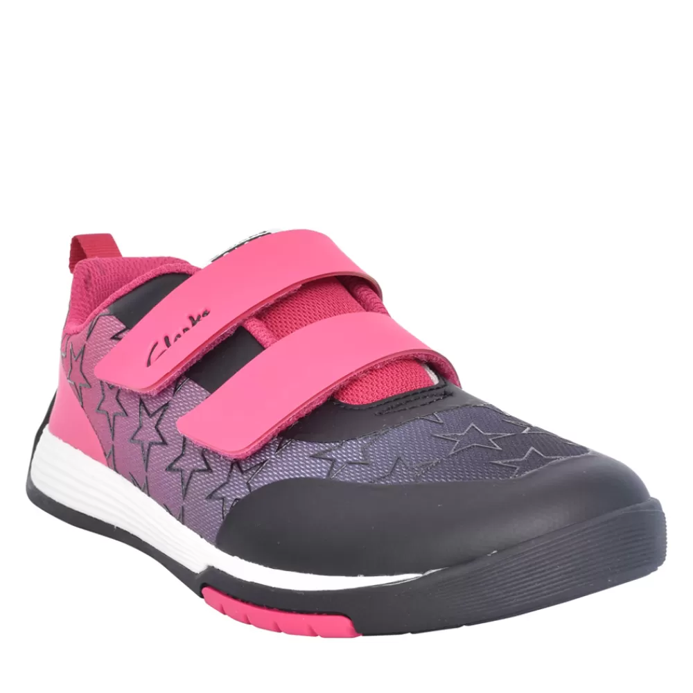 Kids CLARKS Girls Cica Star Run K Pink Combi Velcro Trainer In Kids F Fit