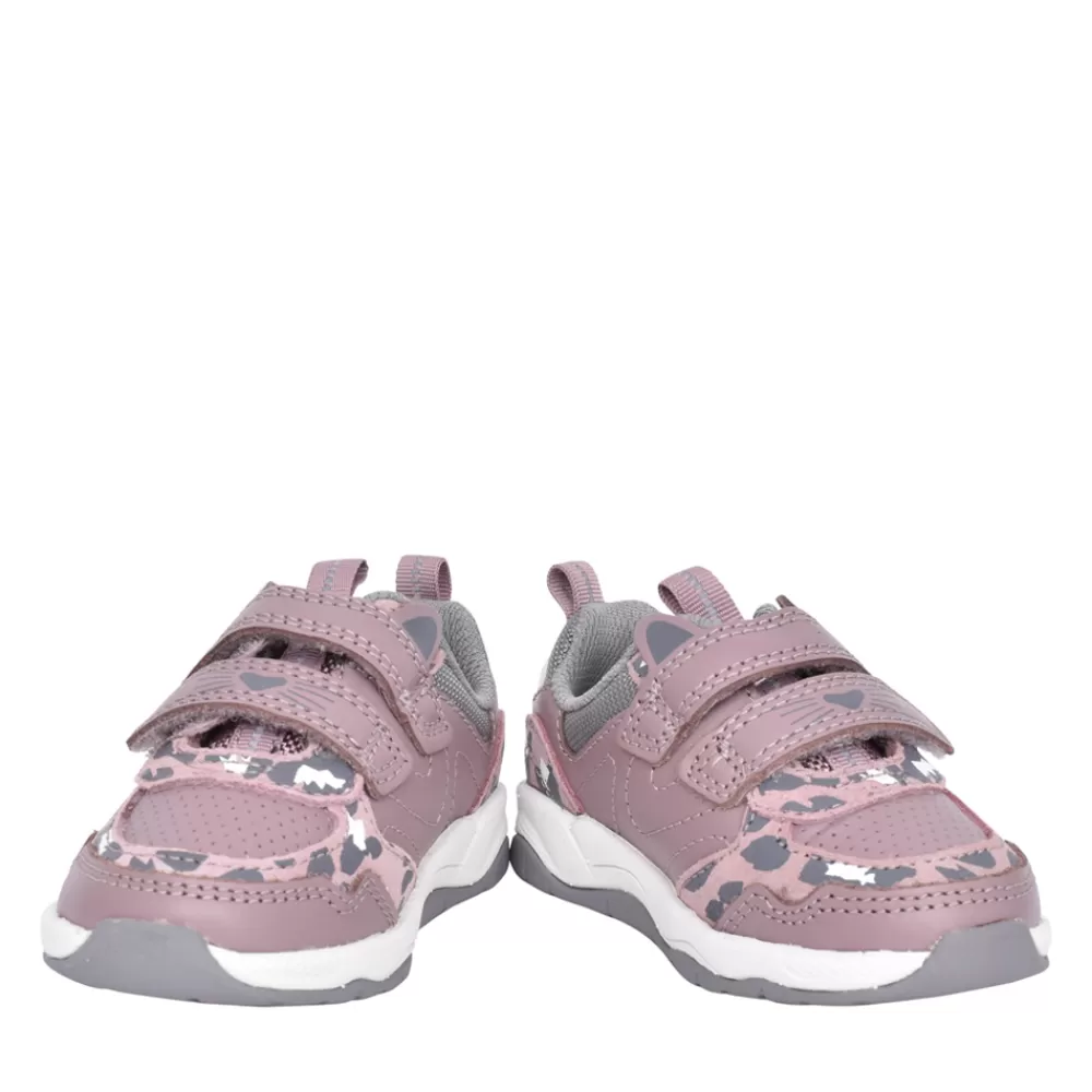 Kids CLARKS Girls Clowder Run Pink Leather Trainer In Kids F Fit