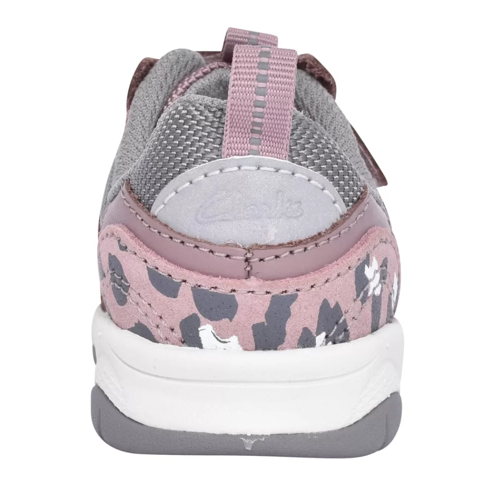 Kids CLARKS Girls Clowder Run Pink Leather Trainer In Kids F Fit