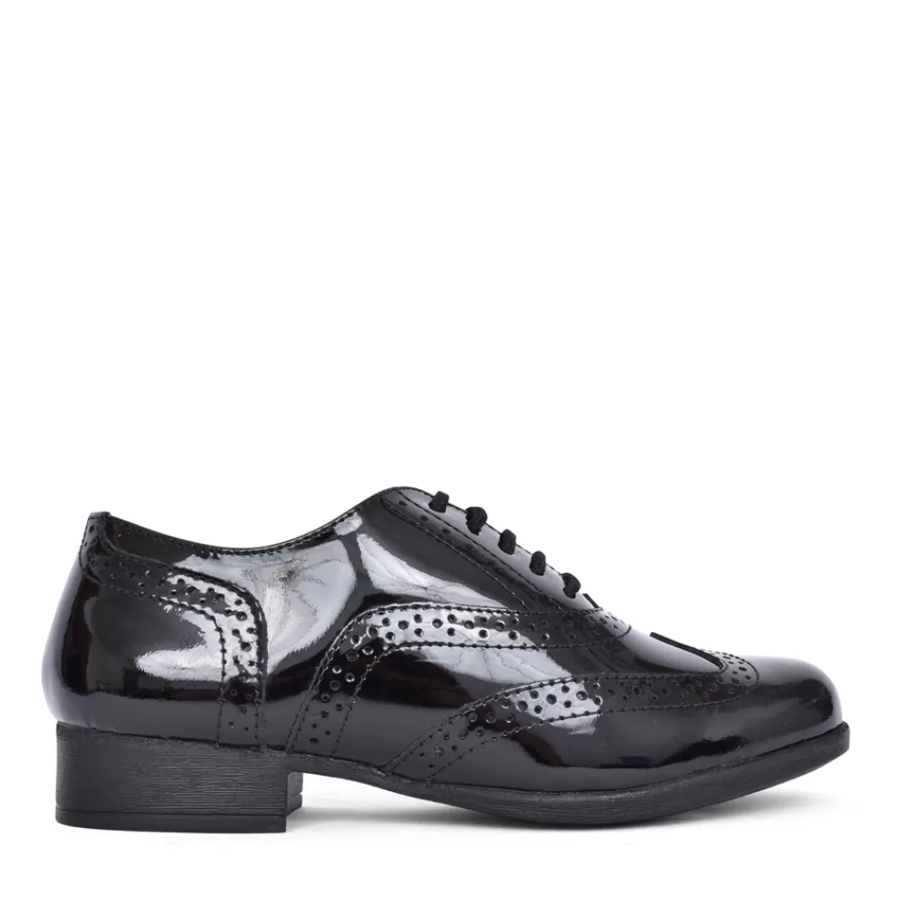 Kids HUSH PUPPIES Girls Kada Laced Brogue In Blk Patent