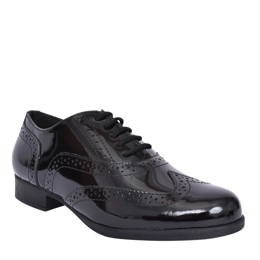 Kids HUSH PUPPIES Girls Kada Laced Brogue In Blk Patent