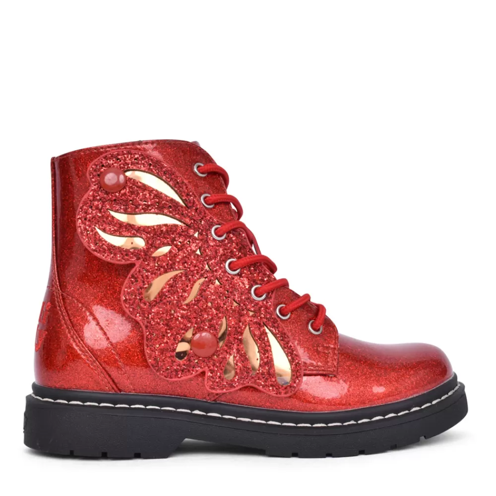 Kids LELLI KELLY Girls Lk5544 Ali Patent Glitter Laced Boot In Red