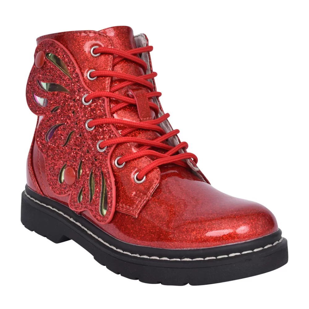 Kids LELLI KELLY Girls Lk5544 Ali Patent Glitter Laced Boot In Red