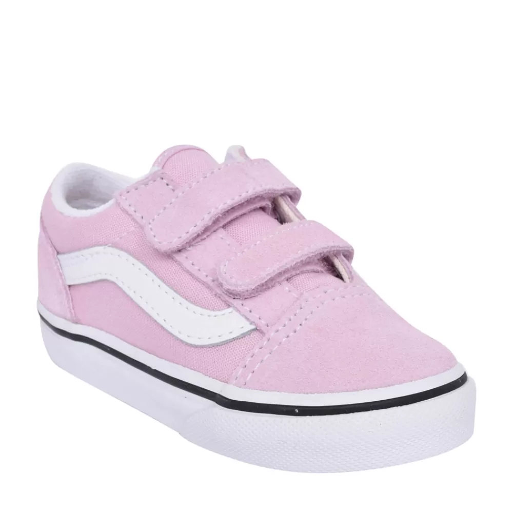 Kids VANS Girls Old Skool V Casual Double Velcro Trainer In Lavender