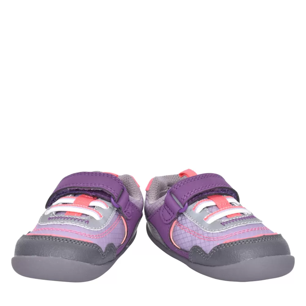 Kids CLARKS Girls Roamer Sport Purple Combi Velcro Shoe In Kids F Fit