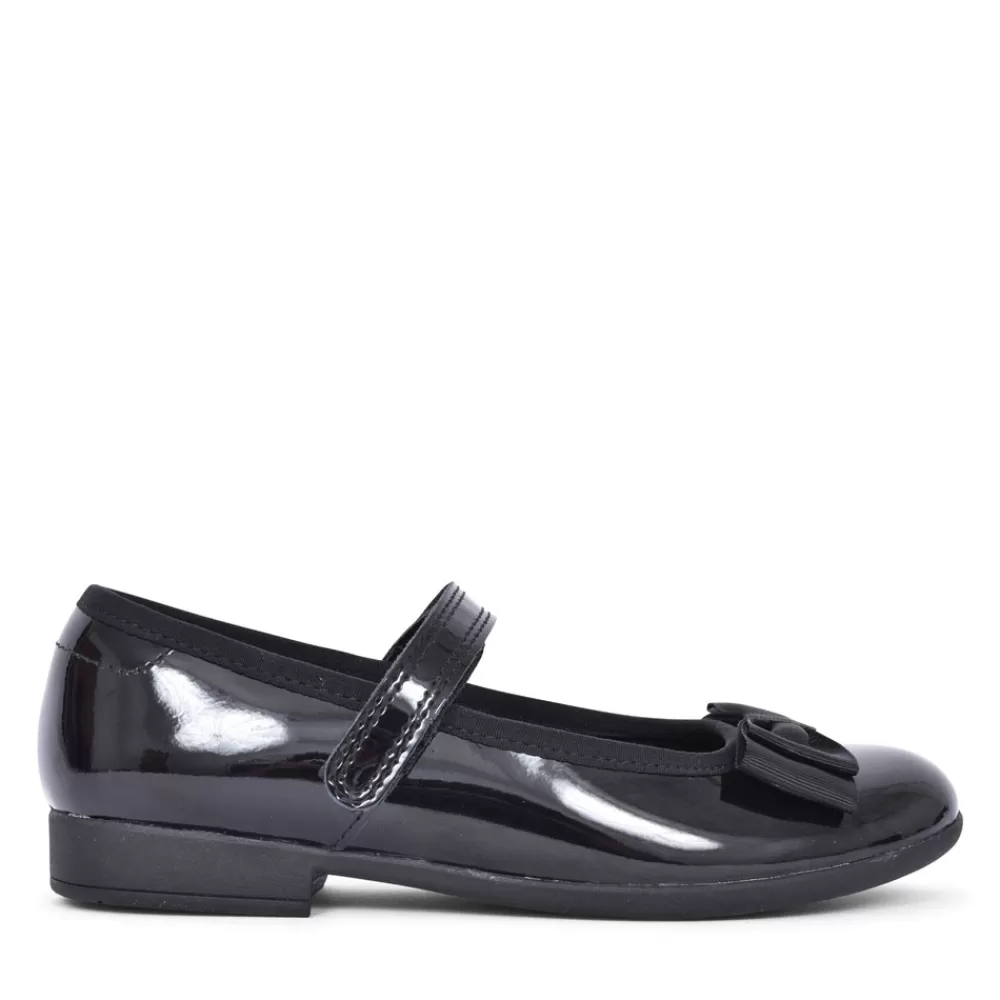 Kids CLARKS Girls Scala Tap Black Leather Velcro Shoe In Kids F Fit