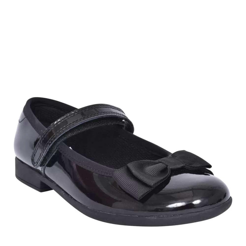 Kids CLARKS Girls Scala Tap Black Leather Velcro Shoe In Kids F Fit