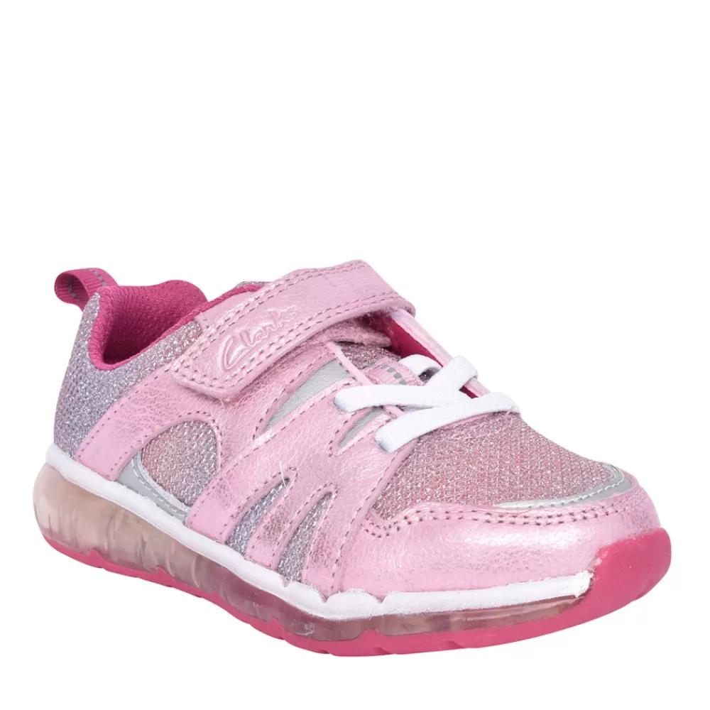 Kids CLARKS Girls Spark Sparky Pink Interest Trainer In Kids F Fit