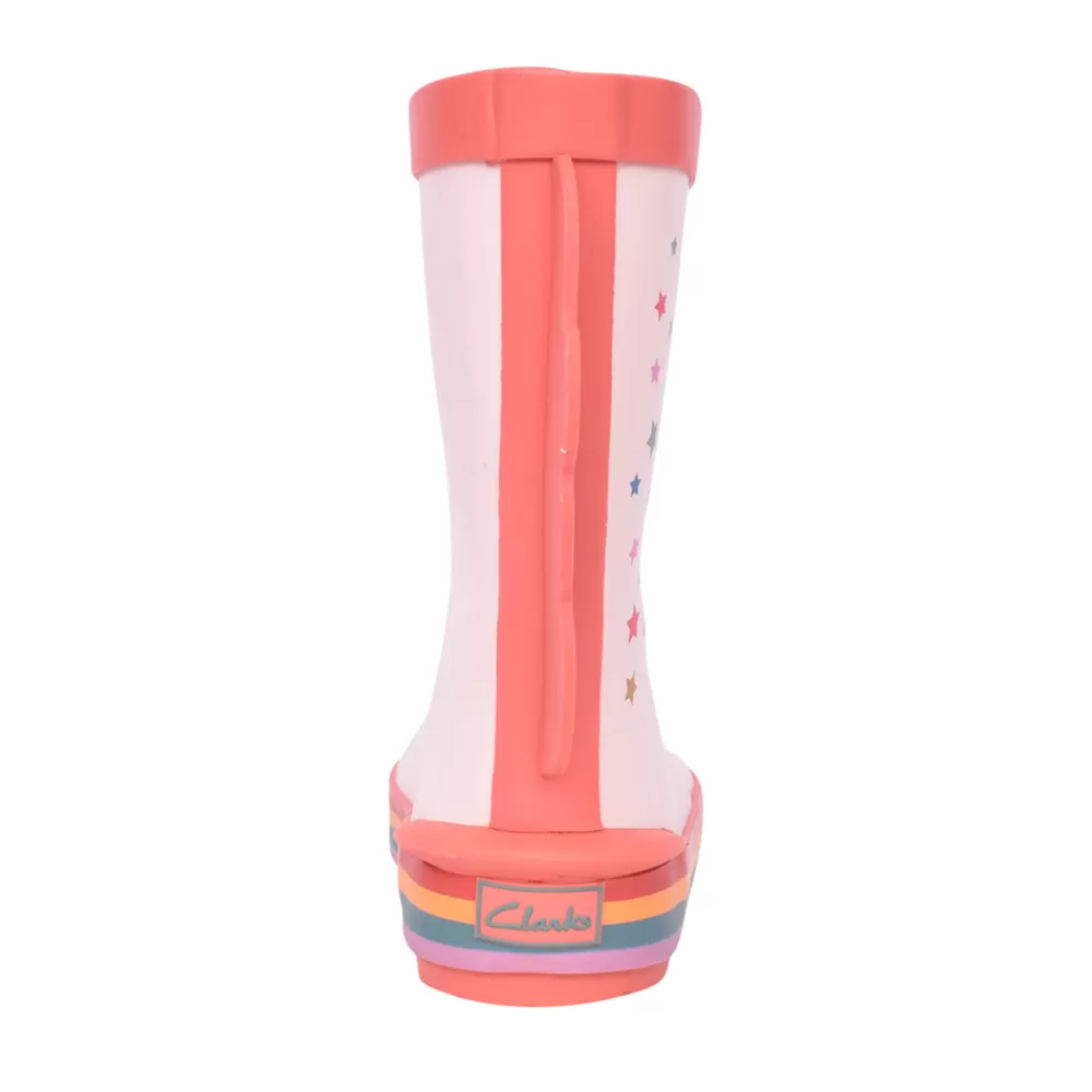 Kids CLARKS Girls Tarri Run T Pink Combi Welly Boot In Kids G Fit