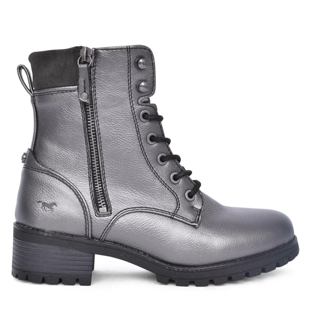 Ladies MUSTANG Ladies 1435603 Low Heel Laced Ankle Boot In Dark Grey