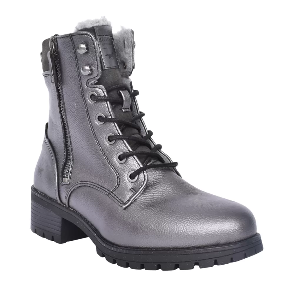 Ladies MUSTANG Ladies 1435603 Low Heel Laced Ankle Boot In Dark Grey