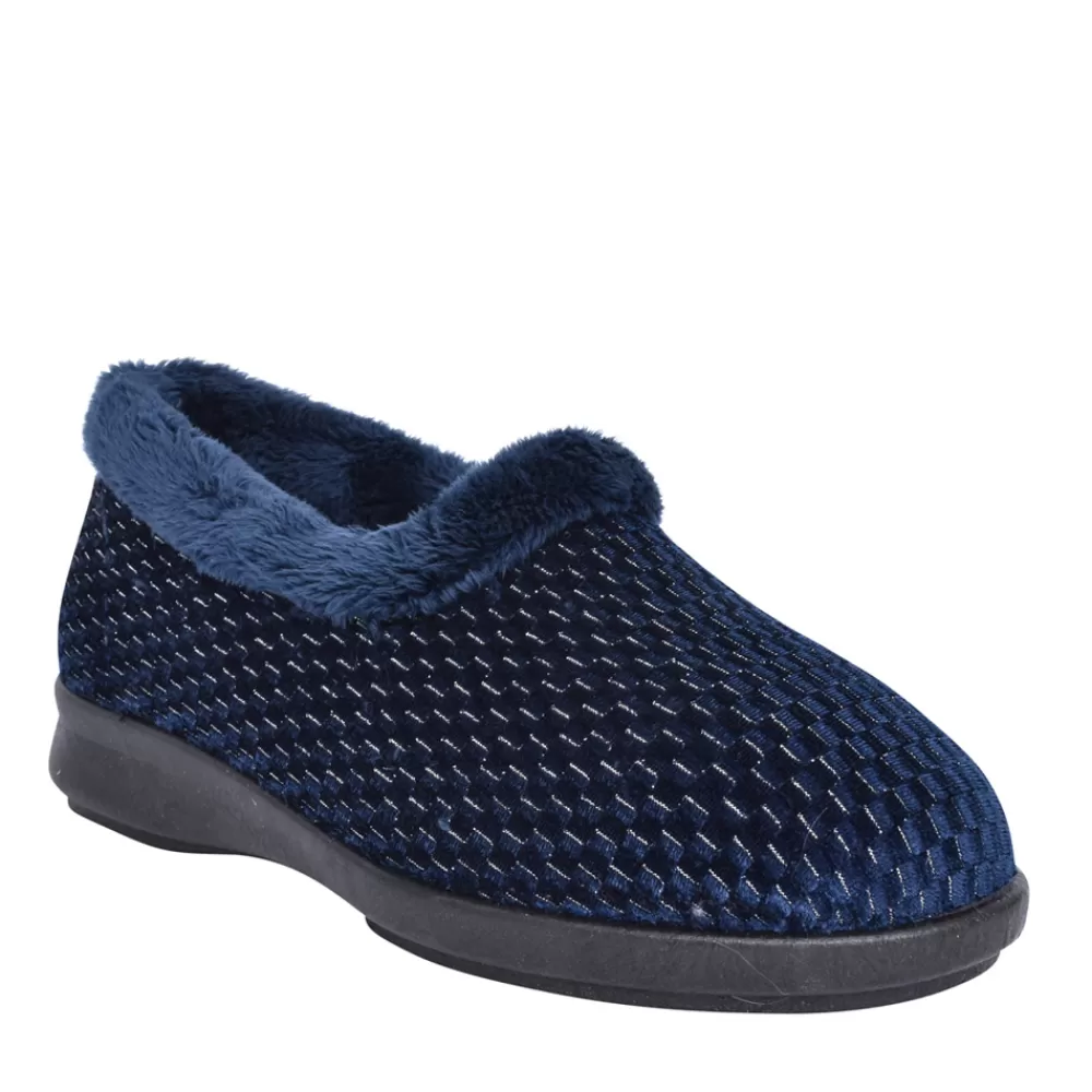 Ladies EASY B Ladies 2V Extra Wide Betsy Slipper In Navy