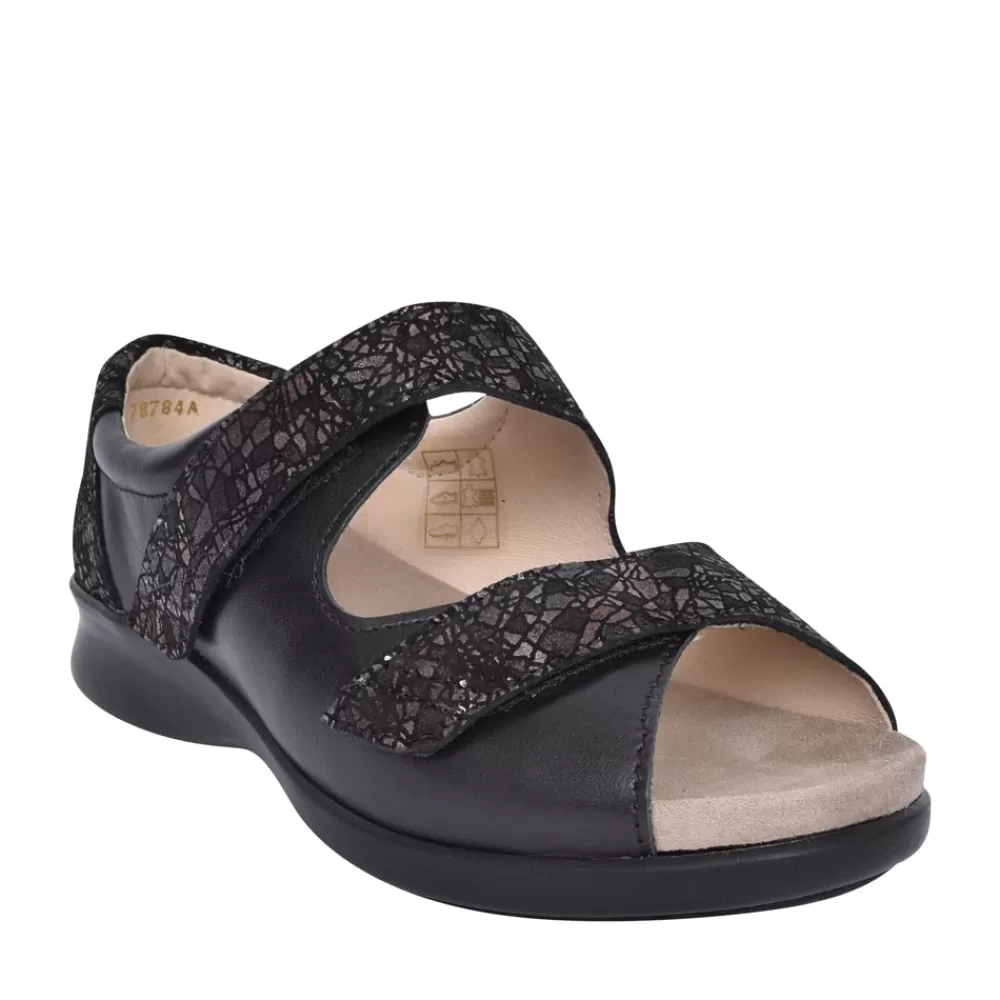 Ladies EASY B Ladies 2V Skipton Casual Double Velcro Peep Toe Sandal In Black