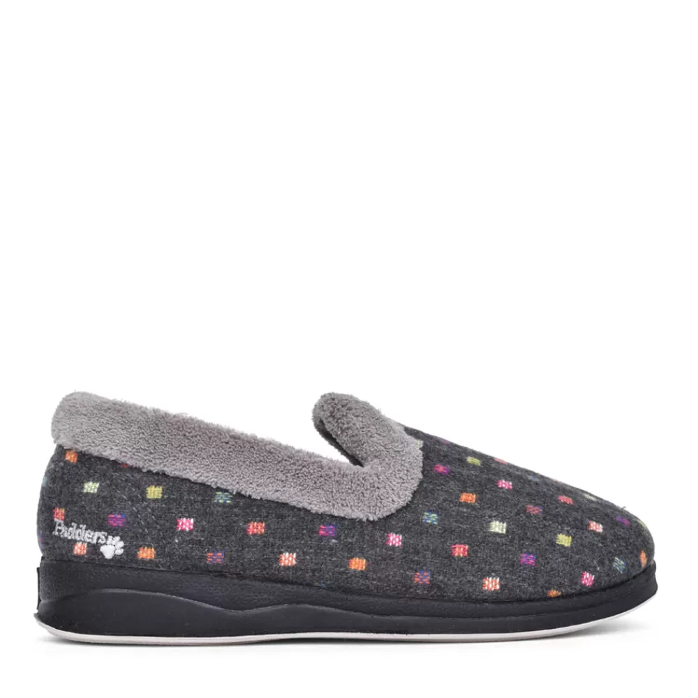 Ladies PADDERS Ladies 406 Repose Wide Fit Spotty Slipper In Grey