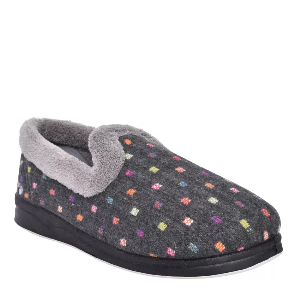 Ladies PADDERS Ladies 406 Repose Wide Fit Spotty Slipper In Grey