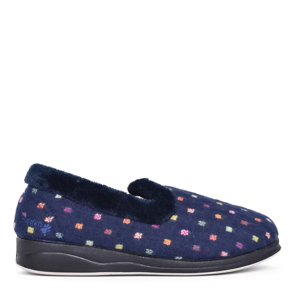 Ladies PADDERS Ladies 406 Repose Wide Fit Spotty Slipper In Navy