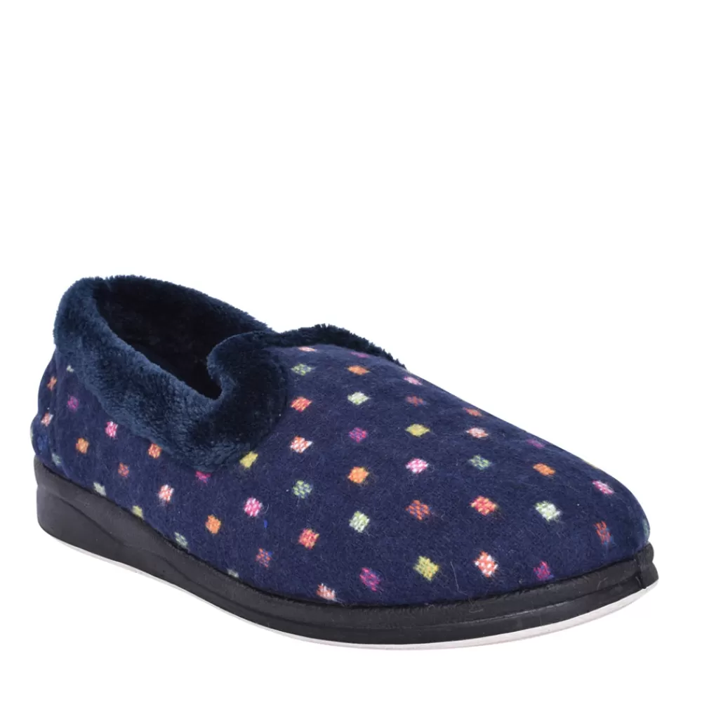 Ladies PADDERS Ladies 406 Repose Wide Fit Spotty Slipper In Navy