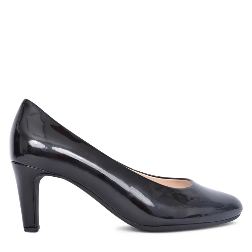 Ladies GABOR Ladies 410 Edina Medium Heel Court Shoe In Black Patent