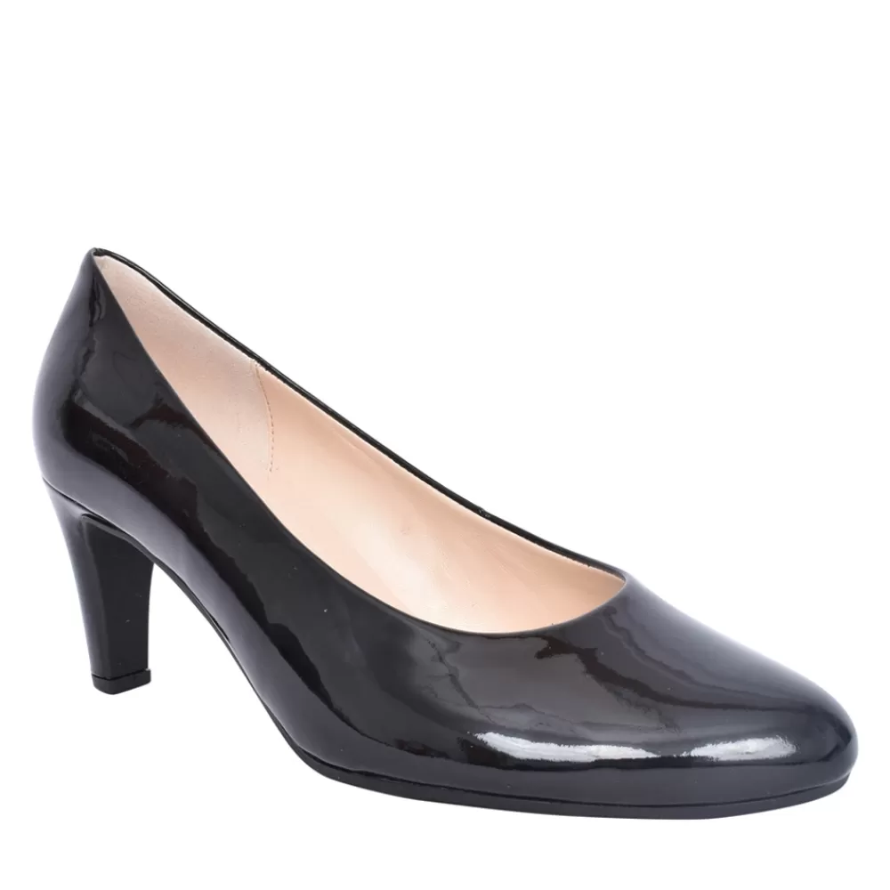 Ladies GABOR Ladies 410 Edina Medium Heel Court Shoe In Black Patent