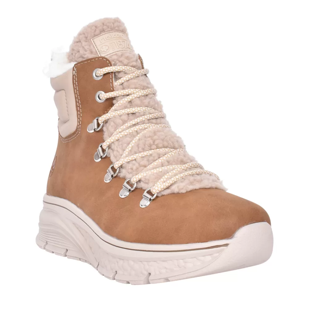 Ladies RIEKER Ladies 48030 Laced Wedge Ankle Boot In Beige