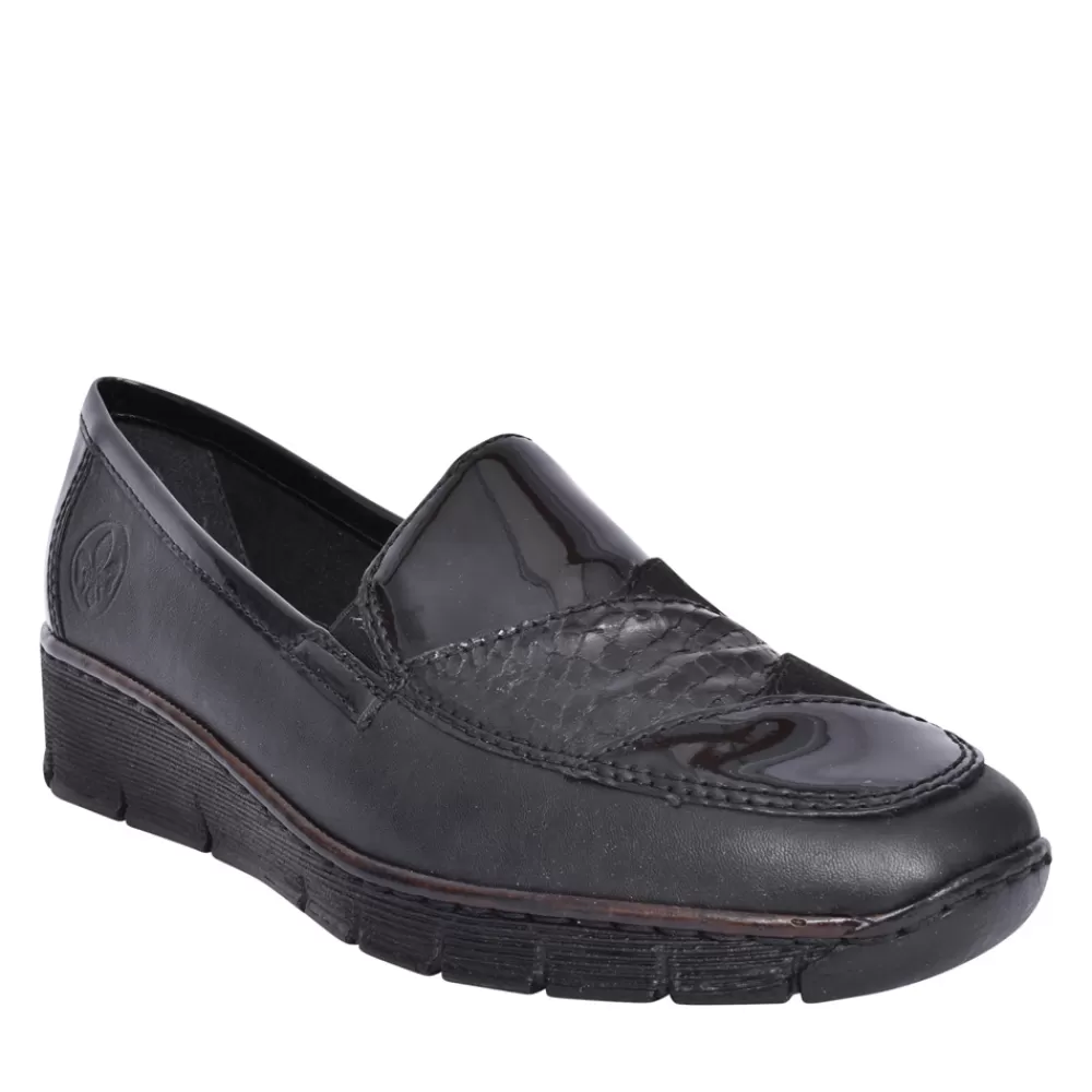 Ladies RIEKER Ladies 53785 Slip-On Wedge Shoe In Black