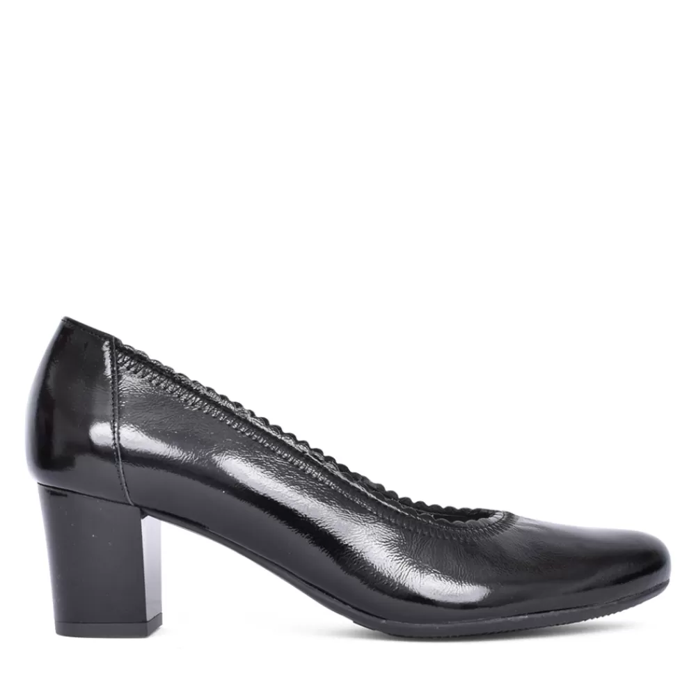 Ladies BIOECO Ladies 5527 Low Heel Court Shoe In Black Patent