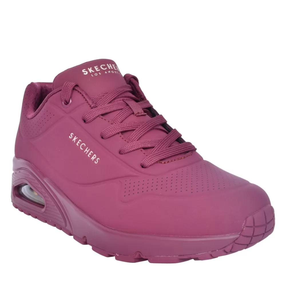 Ladies SKECHERS Ladies 73690 Uno Stand On Air Laced Trainer In Plum
