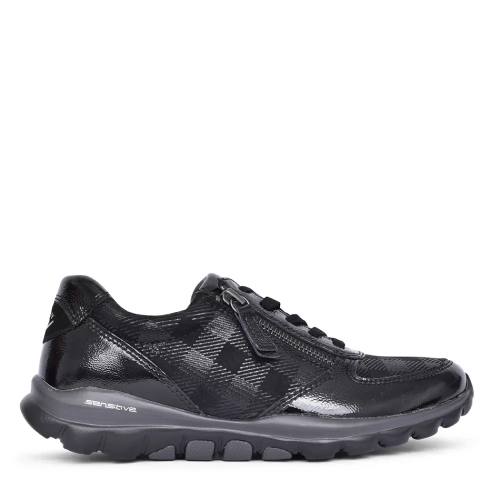 Ladies GABOR Ladies 76.968 Fantastic Laced Trainer In Blk Patent