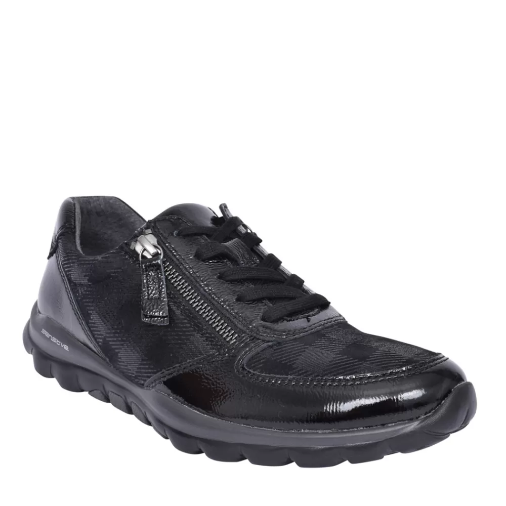 Ladies GABOR Ladies 76.968 Fantastic Laced Trainer In Blk Patent