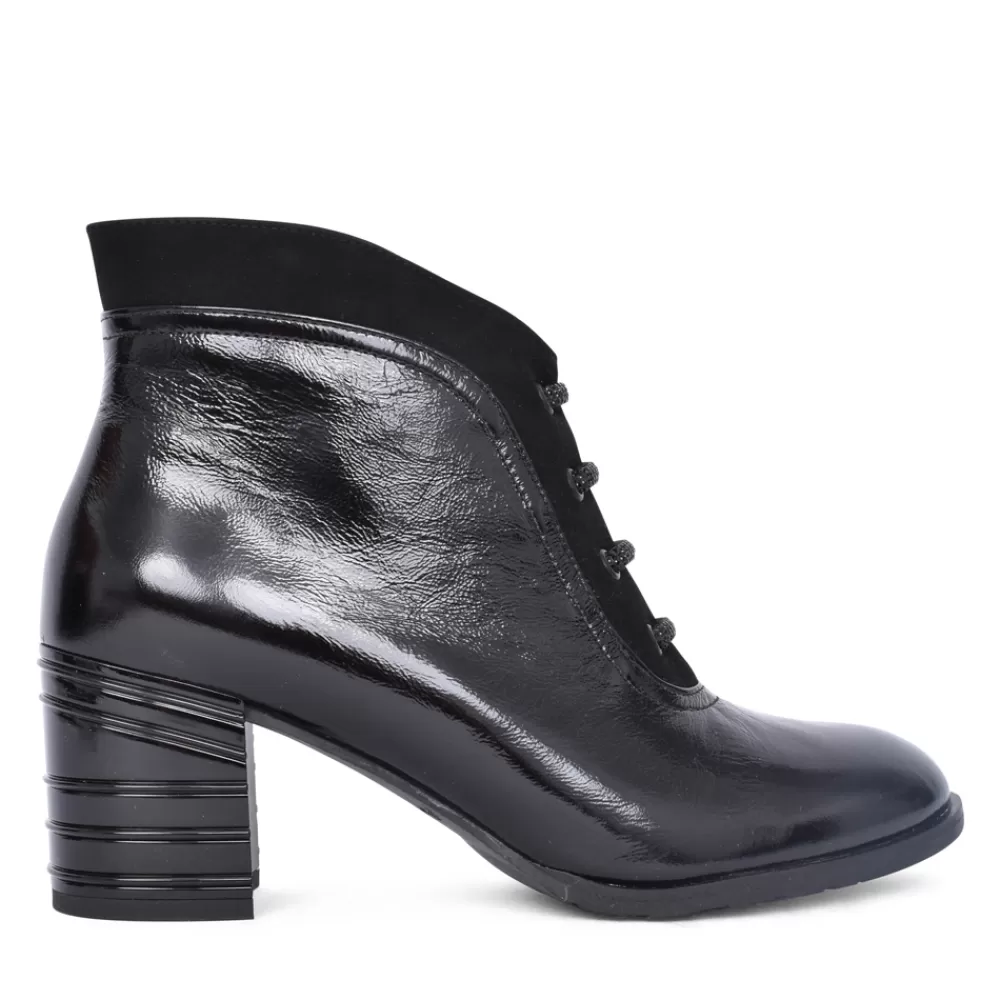 Ladies BIOECO Ladies 7773 Medium Heel Boot In Black Patent