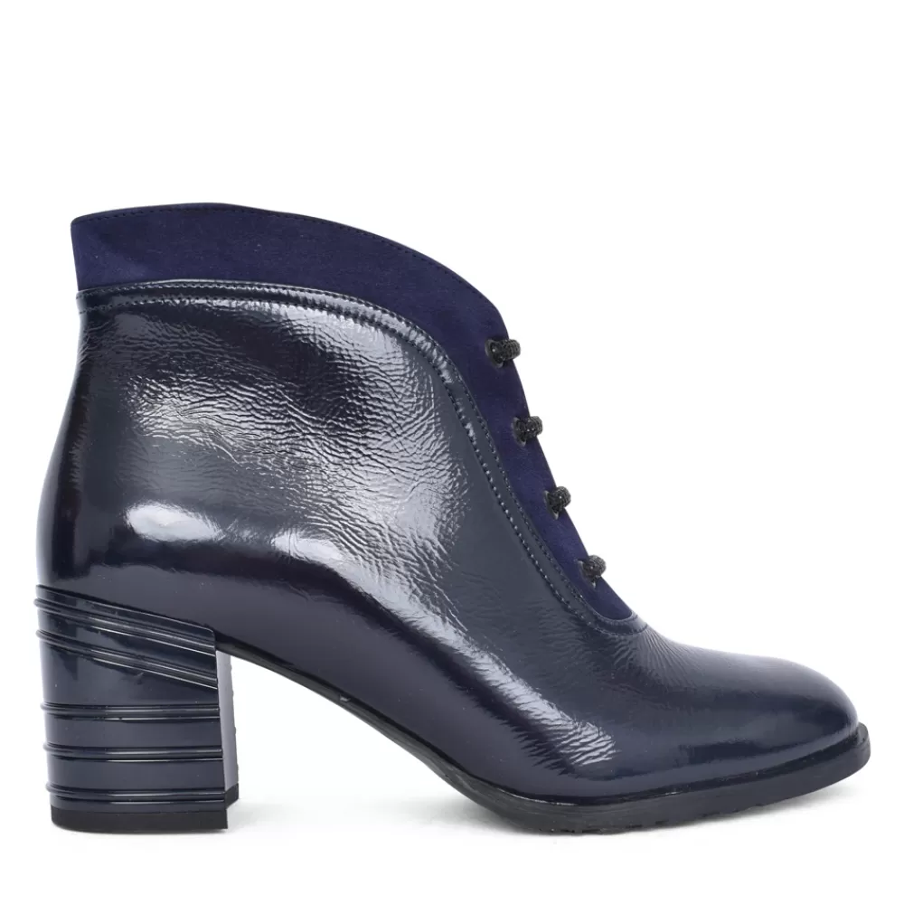 Ladies BIOECO Ladies 7773 Medium Heel Boot In Navy Patent