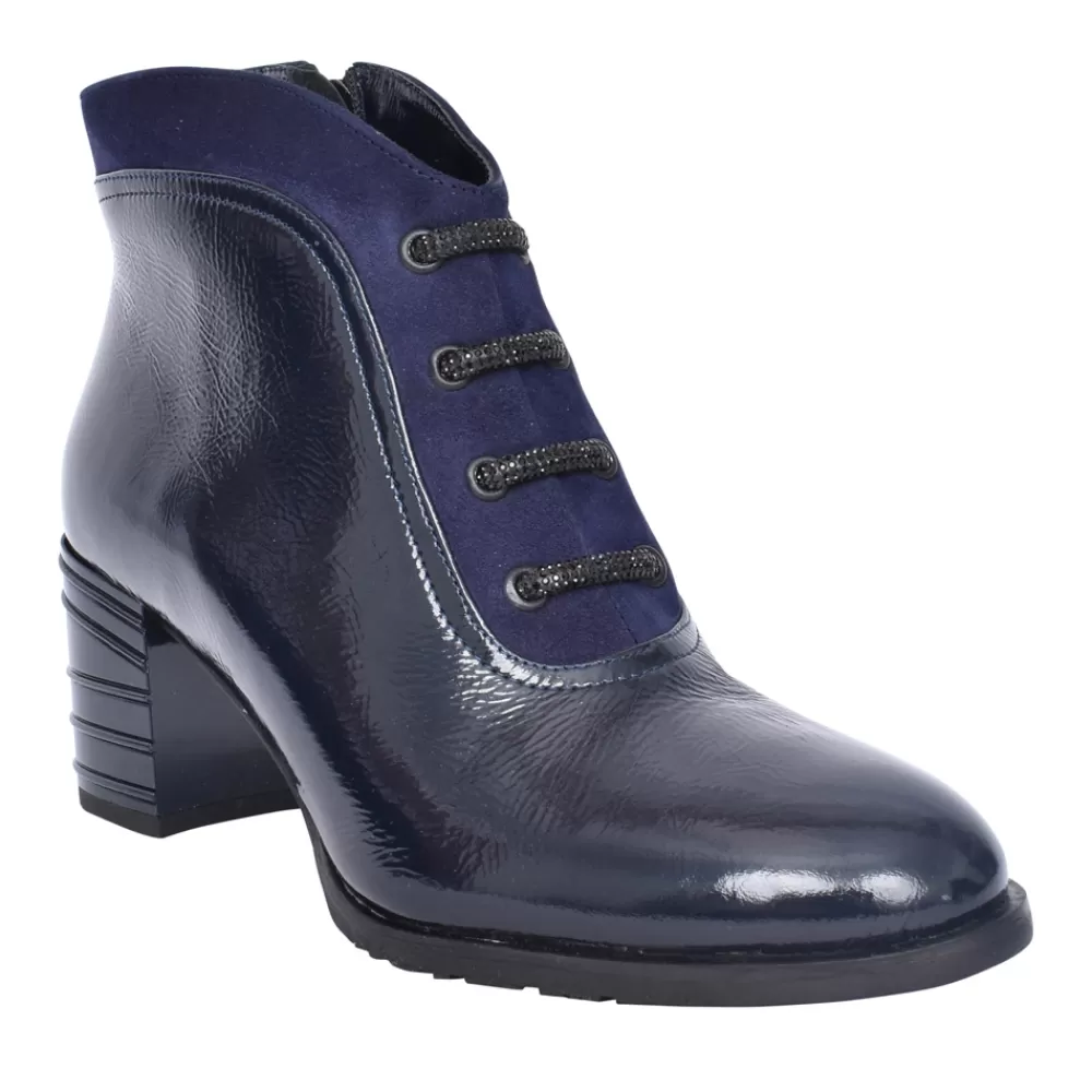 Ladies BIOECO Ladies 7773 Medium Heel Boot In Navy Patent