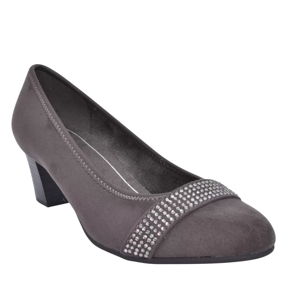 Ladies JANA Ladies 8-22465 Medium Heel Court Shoe In Dark Grey