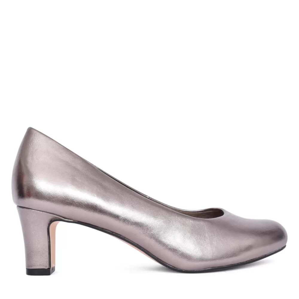 Ladies JANA Ladies 8-22472 Medium Heel Court Shoe In Pewter